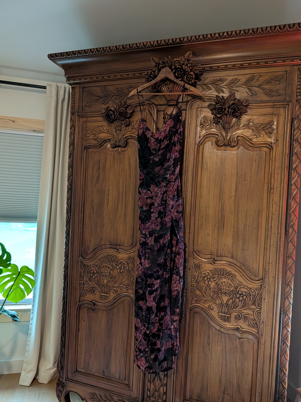 Showpo Velvet Floral Maxi Dress - Black & Pink